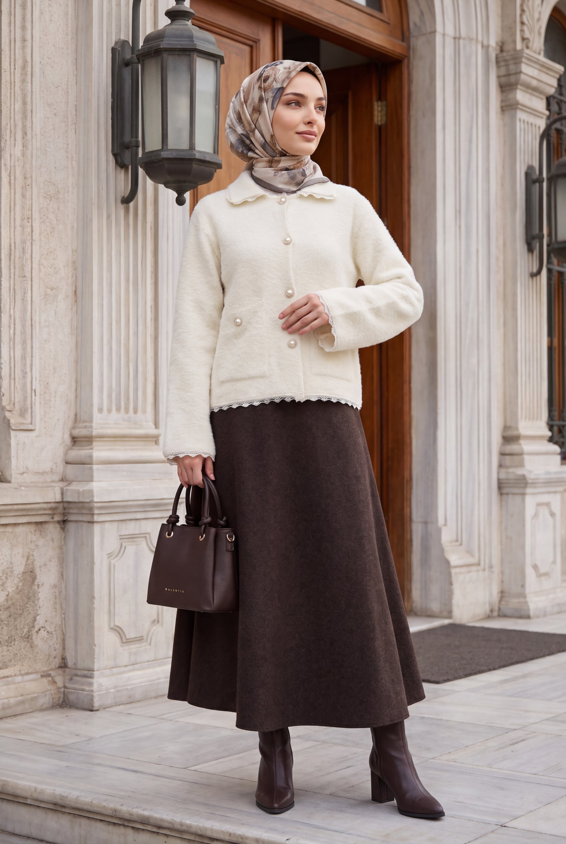 Cream Lace Detail Double Pocket Pearl Button Cardigan - Podyumplus - by Peralane - photo 3