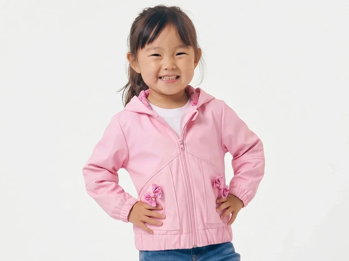 Girls' Pink Zip-Up Jacket with Bow Detail and Floral Lined Hood - Carino - by Peralane