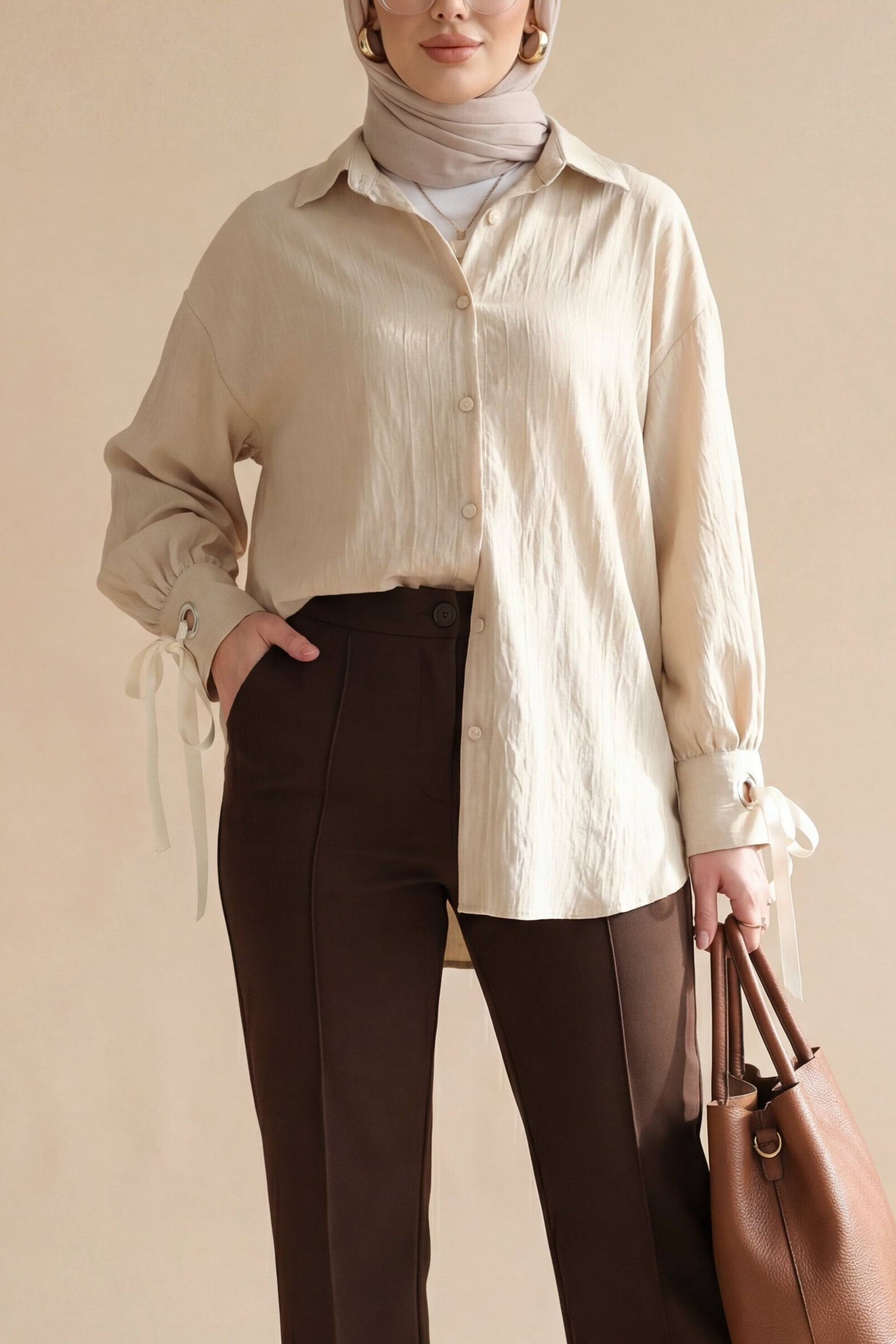 Women's Lace-Up Sleeve Striped Strawberry Shirt - Beige - Podyumplus - by Peralane - photo 4