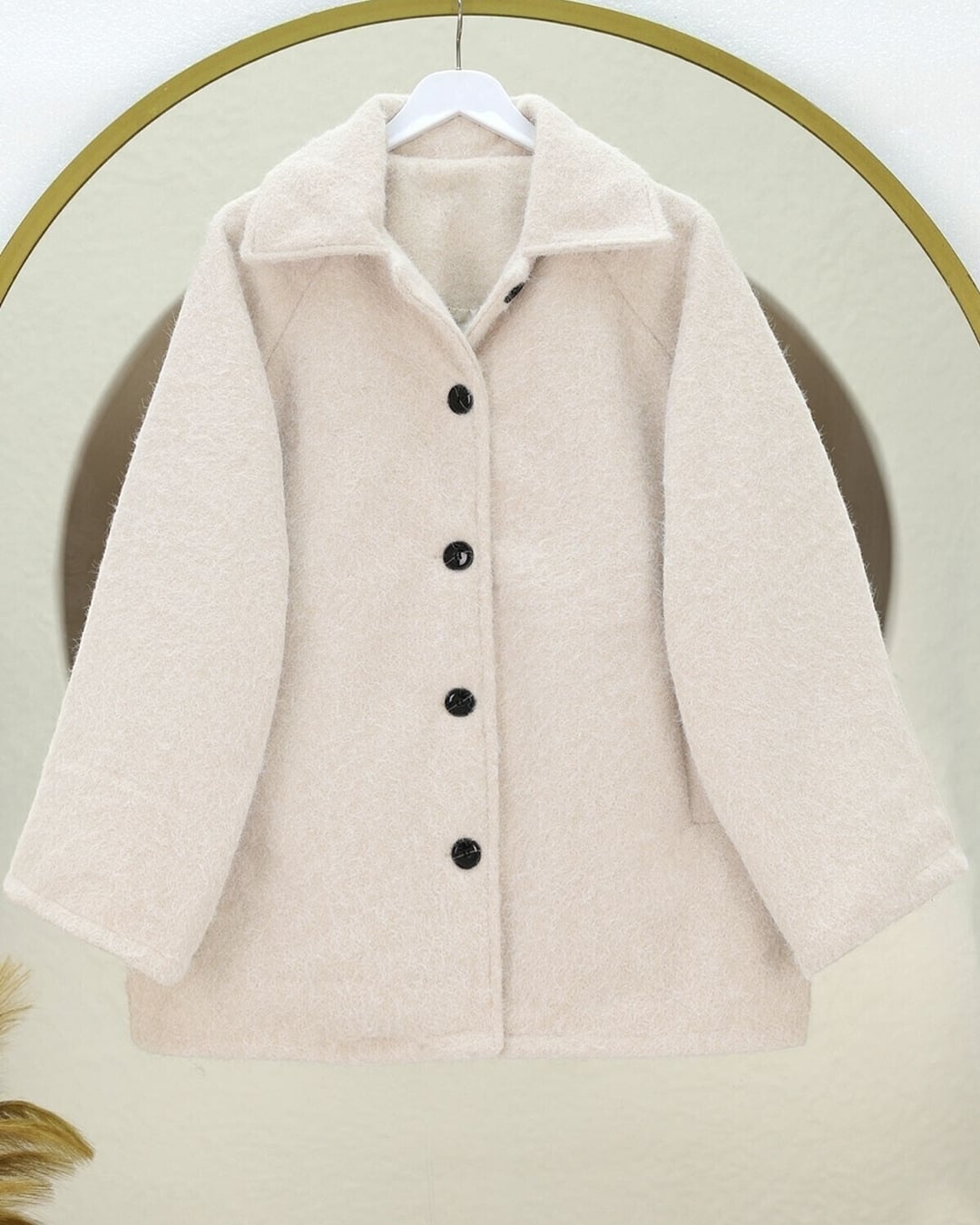 Double-Pocket Button-Front Lined Boucle Coat - Ecru - Podyumplus - by Peralane - photo 2