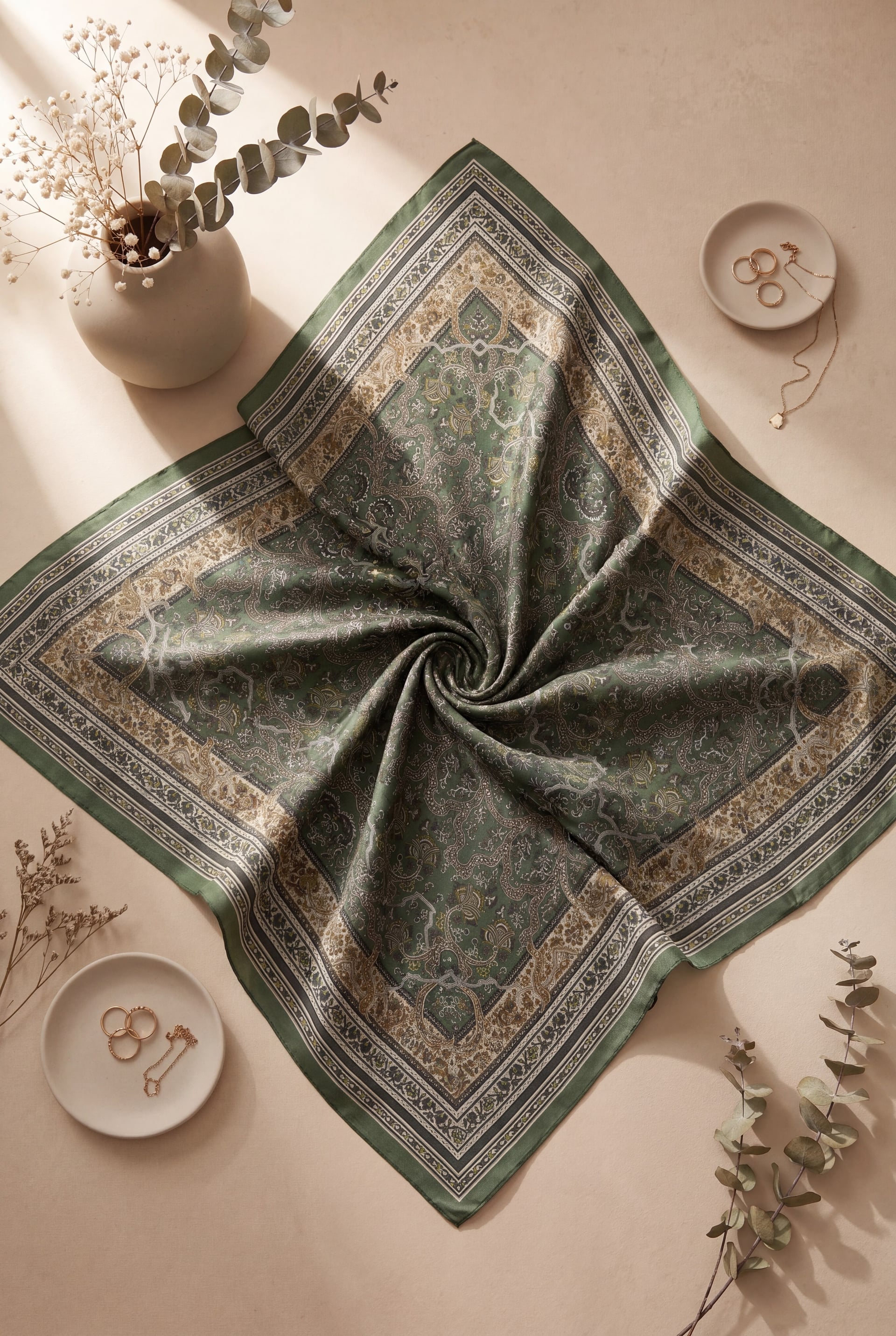 Baroque Pattern Cotton Scarf - Dark Green - Podyumplus - by Peralane