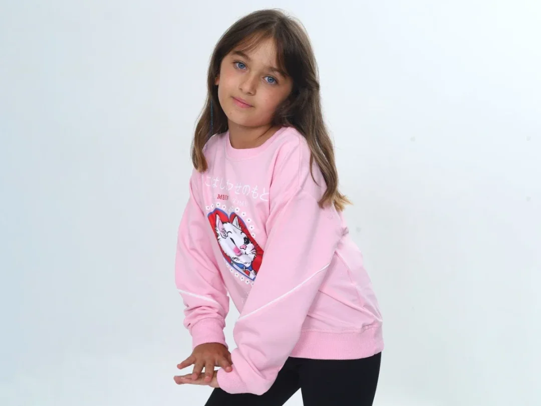 Girls' Cat Print Sweatshirt - Pink - Vizviz - by Peralane