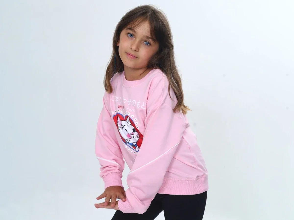 Girls' Cat Print Sweatshirt - Pink - Vizviz - by Peralane