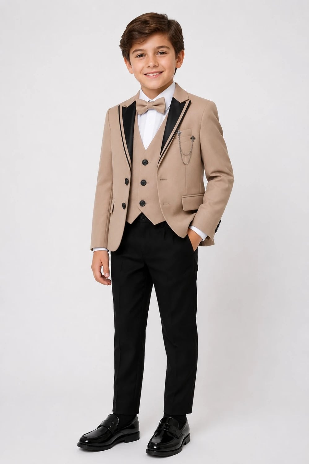 4-Piece Boys' Formal Suit Set in Beige - Terry - by Peralane