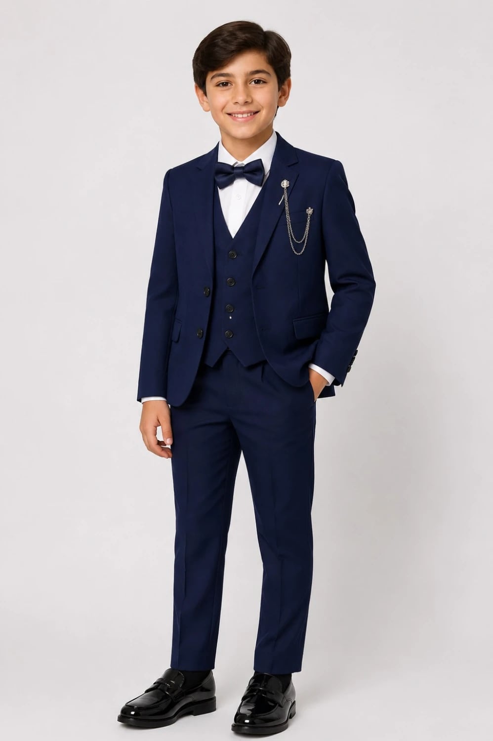 4-Piece Boy's Suit Set in Navy Blue - Terry - by Peralane
