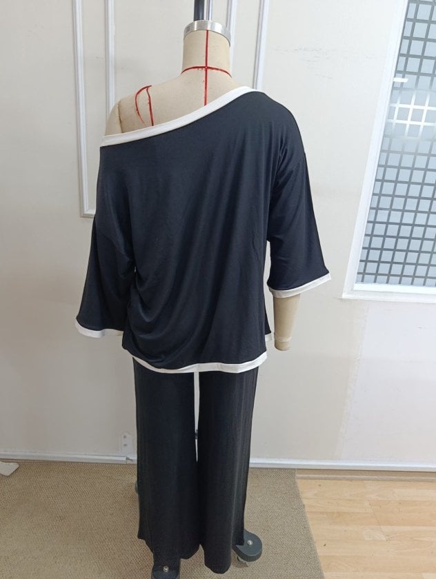 Women's Off-Shoulder Striped Knit Top and Wide-Leg Trousers Set - Janes - by Peralane - photo 8