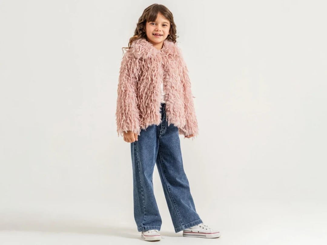Bow Print Stone Detail Faux Fur Jacket Girl's 3-Piece Suit - Dusty Pink - Pampal Kids - by Peralane