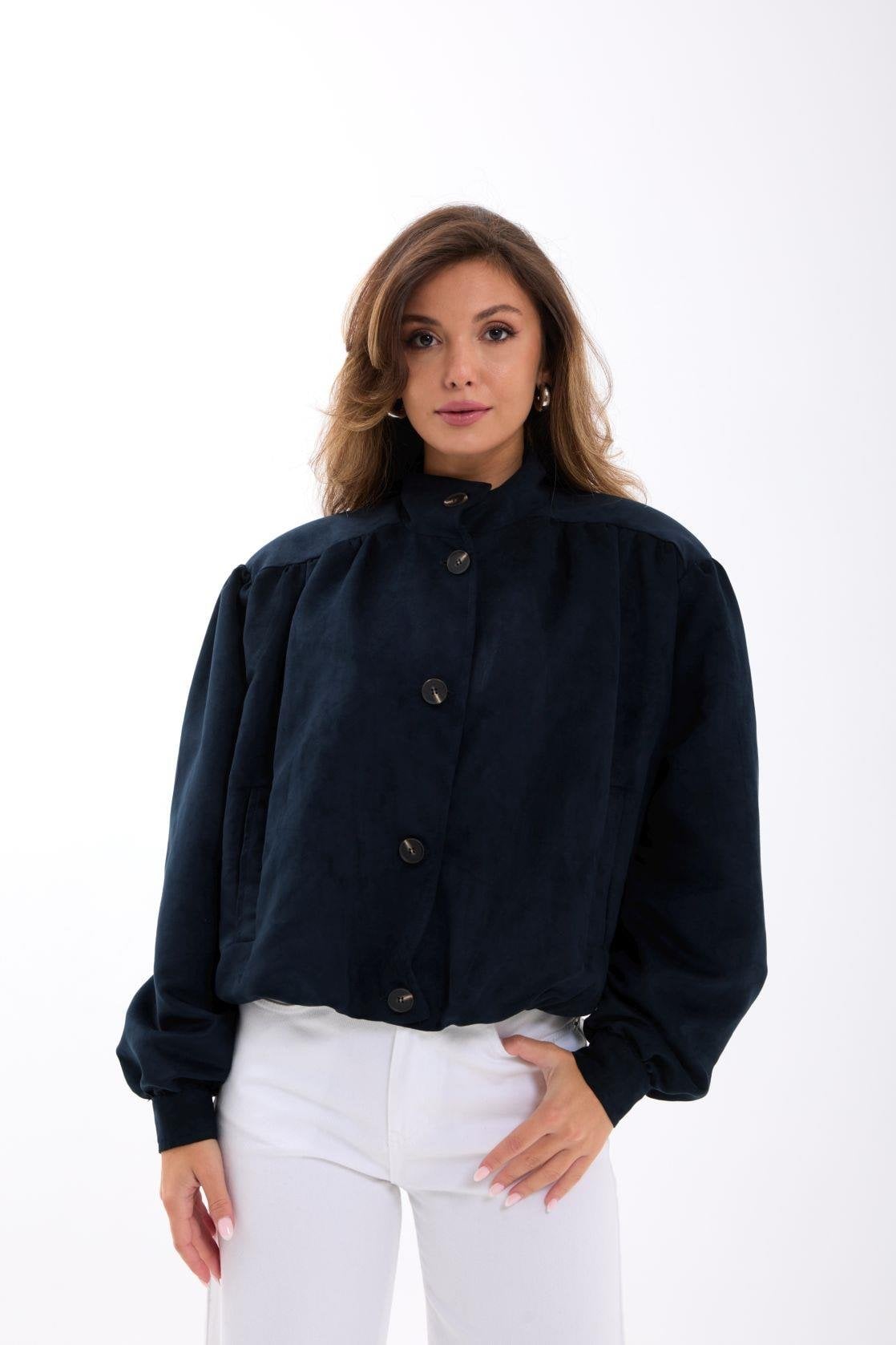 Dark Navy Cropped Jacket with Voluminous Sleeves | Women's Outerwear | Pack of 6 - Fame - by Peralane - photo 4