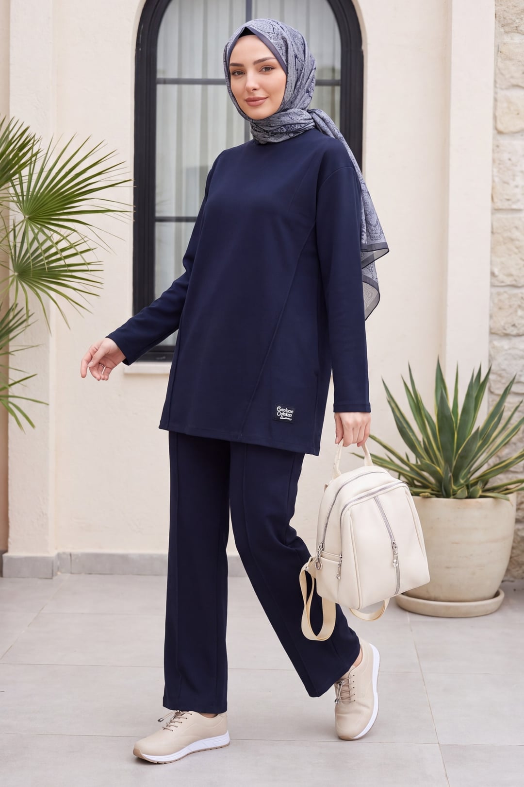 Navy Blue Two-Piece Knit Tunic and Trousers Set - Podyumplus - by Peralane - photo 4