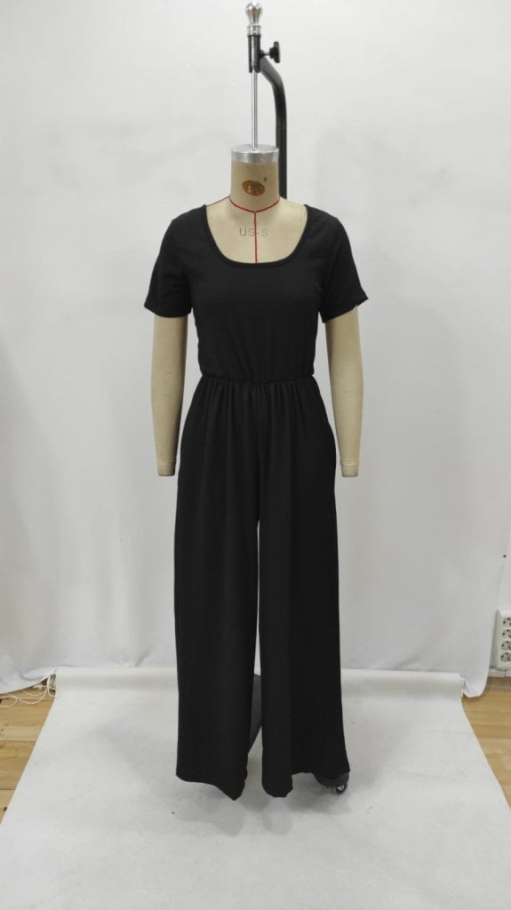 Women's Black Short Sleeve Scoop Neck Jersey Jumpsuit - Janes - by Peralane - photo 6