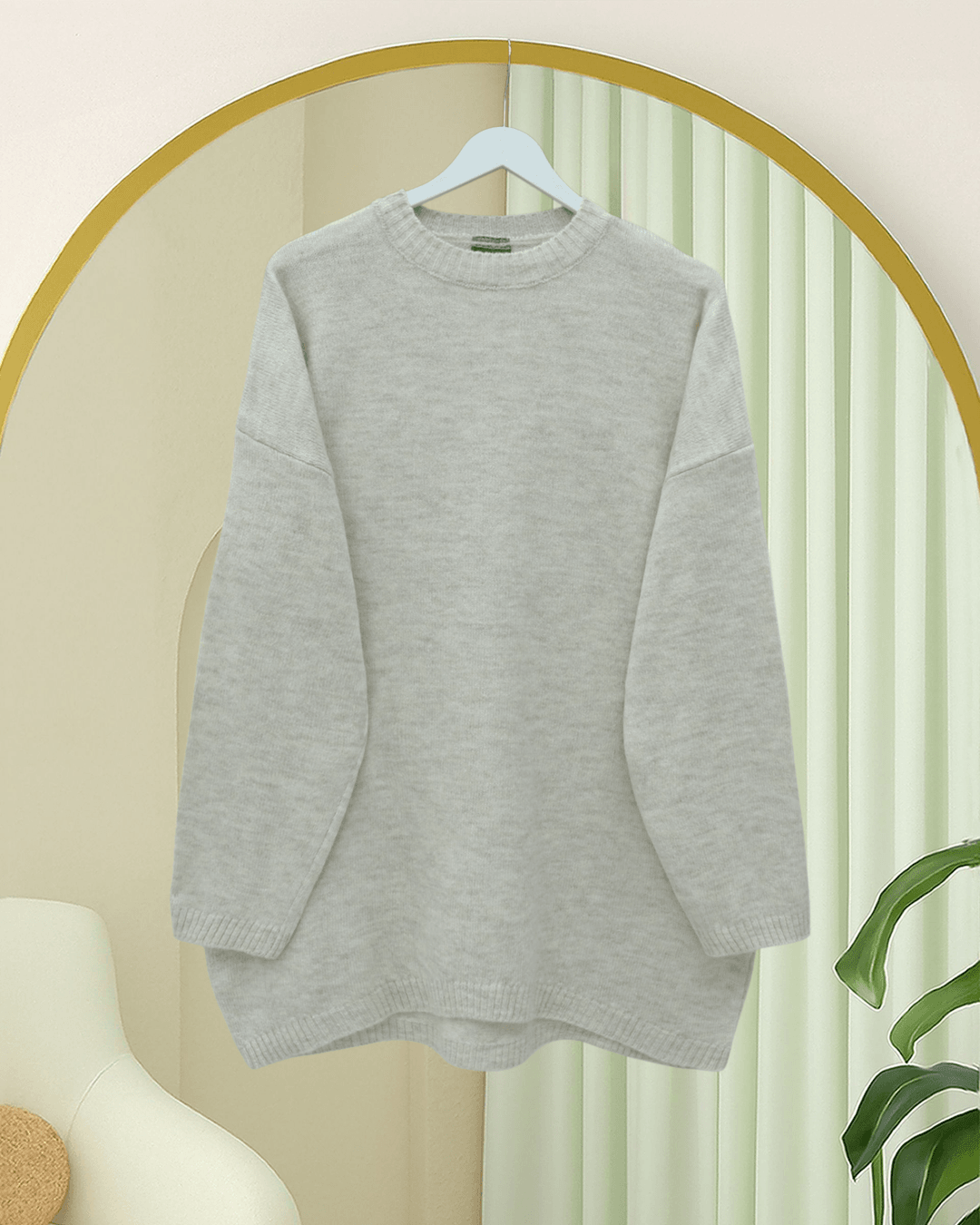 Crew Neck Slouchy Knit Sweater - Stone - Podyumplus - by Peralane - photo 4