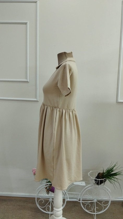 Women's Short-Sleeve V-Neck Gathered Waist Viscose Two-Thread Short Dress - Janes - by Peralane - photo 5