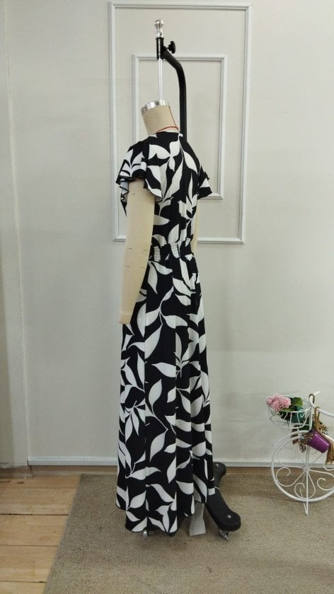 Women's Short Sleeve Wrap Collar Patterned Long Jersey Dress - Janes - by Peralane - photo 6