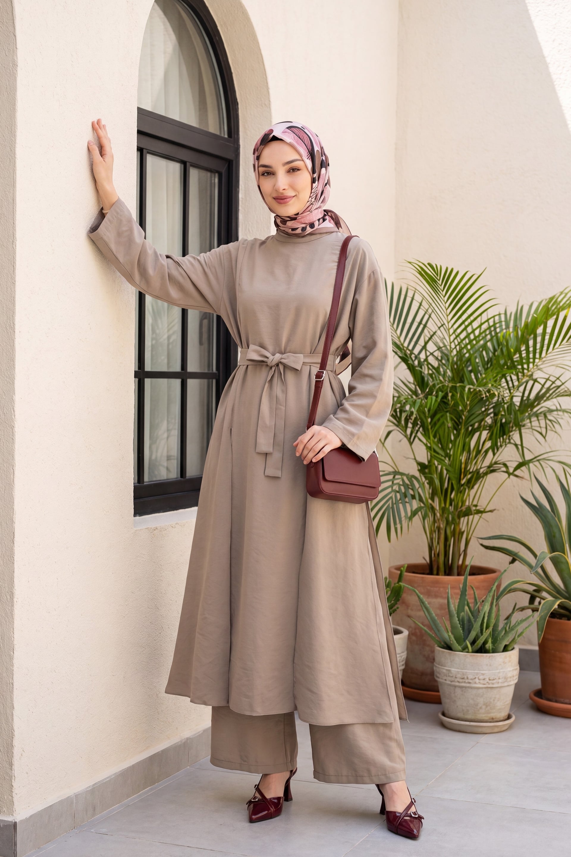 Long Tunic and Pocket Trousers Modal Co-ord Set in Taupe - Podyumplus - by Peralane - photo 6