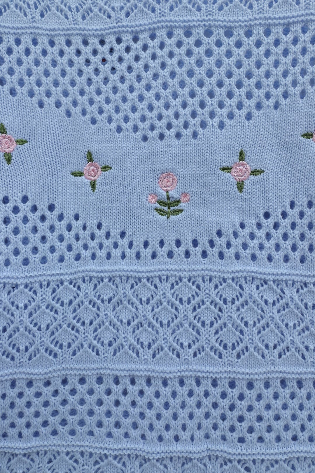 Flower Embroidered Open-Knit Sweater - Baby Blue - Podyumplus - by Peralane - photo 5