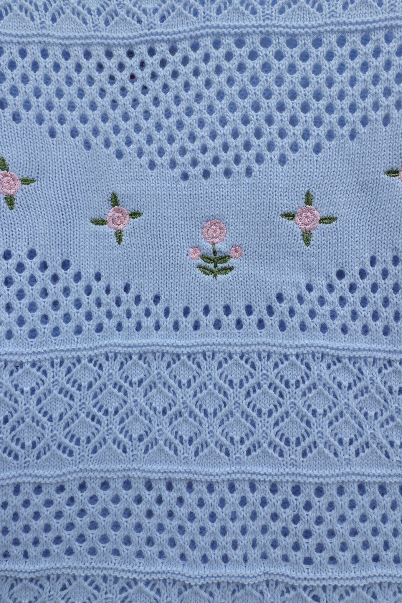 Flower Embroidered Open-Knit Sweater - Baby Blue - Podyumplus - by Peralane - photo 5