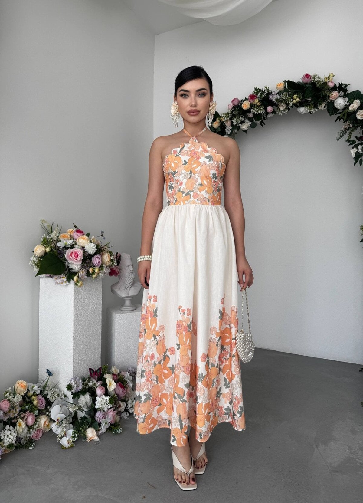 Halter Neck Floral Print Linen Dress - Etika - by Peralane - photo 4