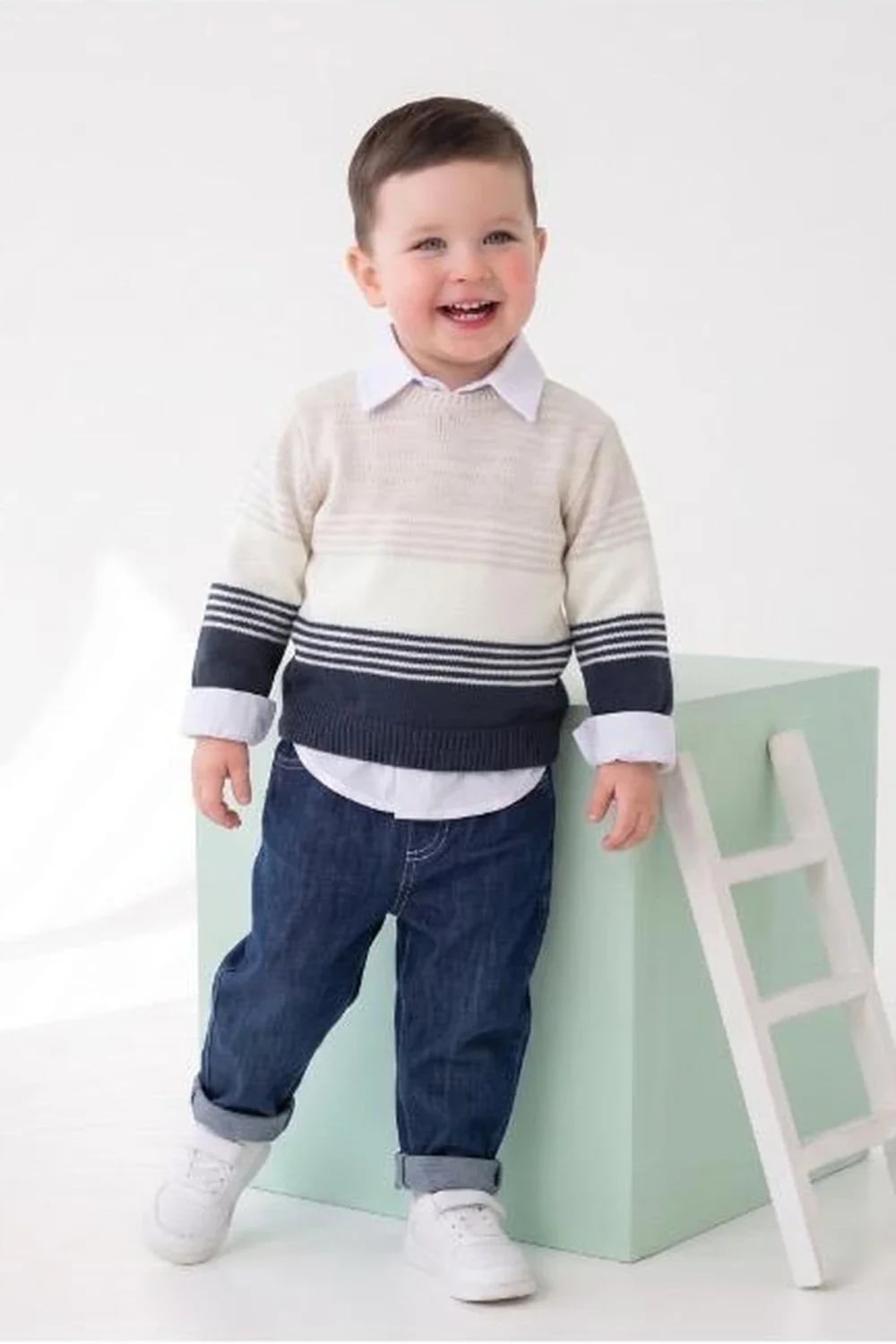 Boys' Knitted Sweater Set with Shirt - Navy - Has Bereket - by Peralane