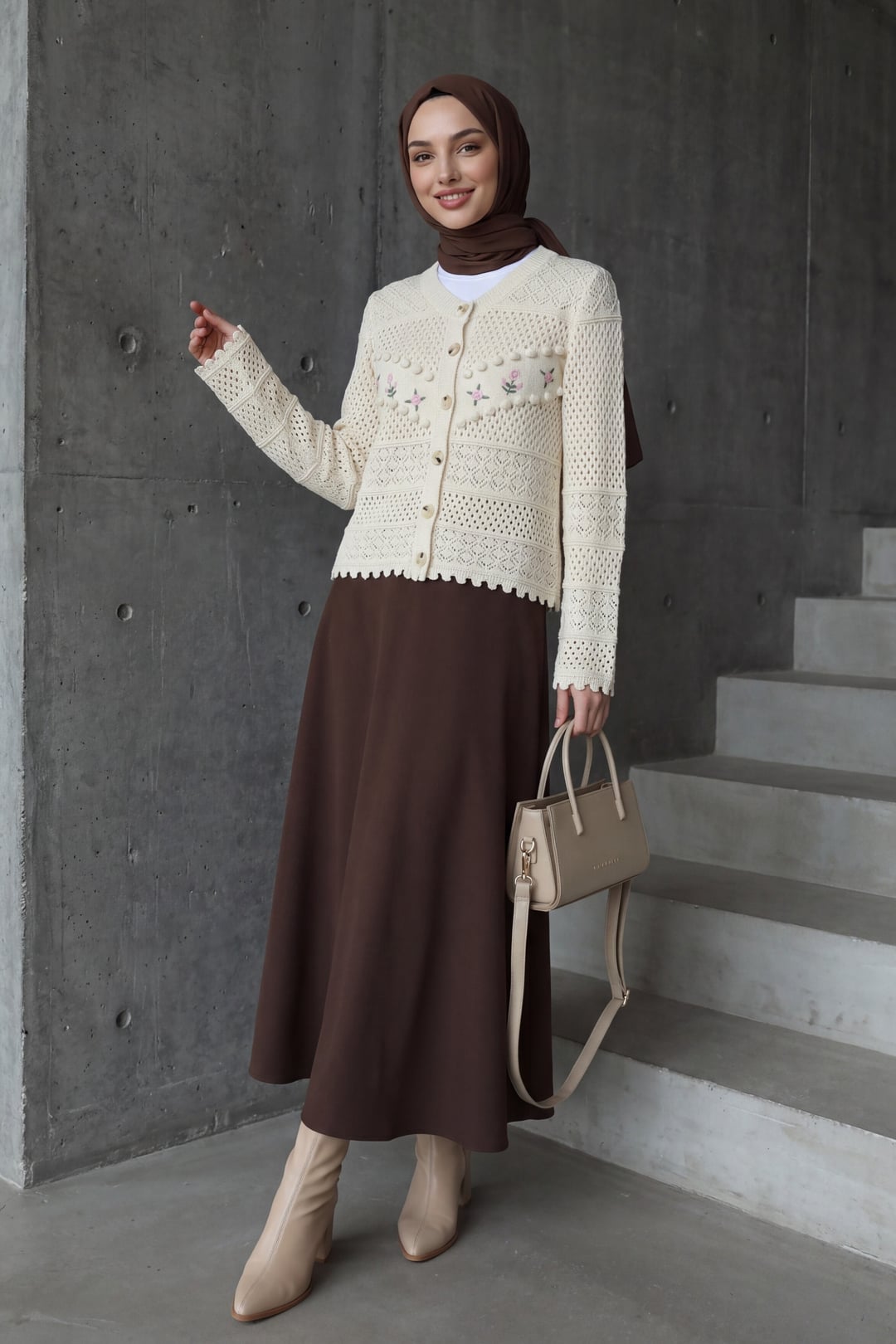 Brown Scuba Puff Skirt with Wide Cut - Podyumplus - by Peralane - photo 4
