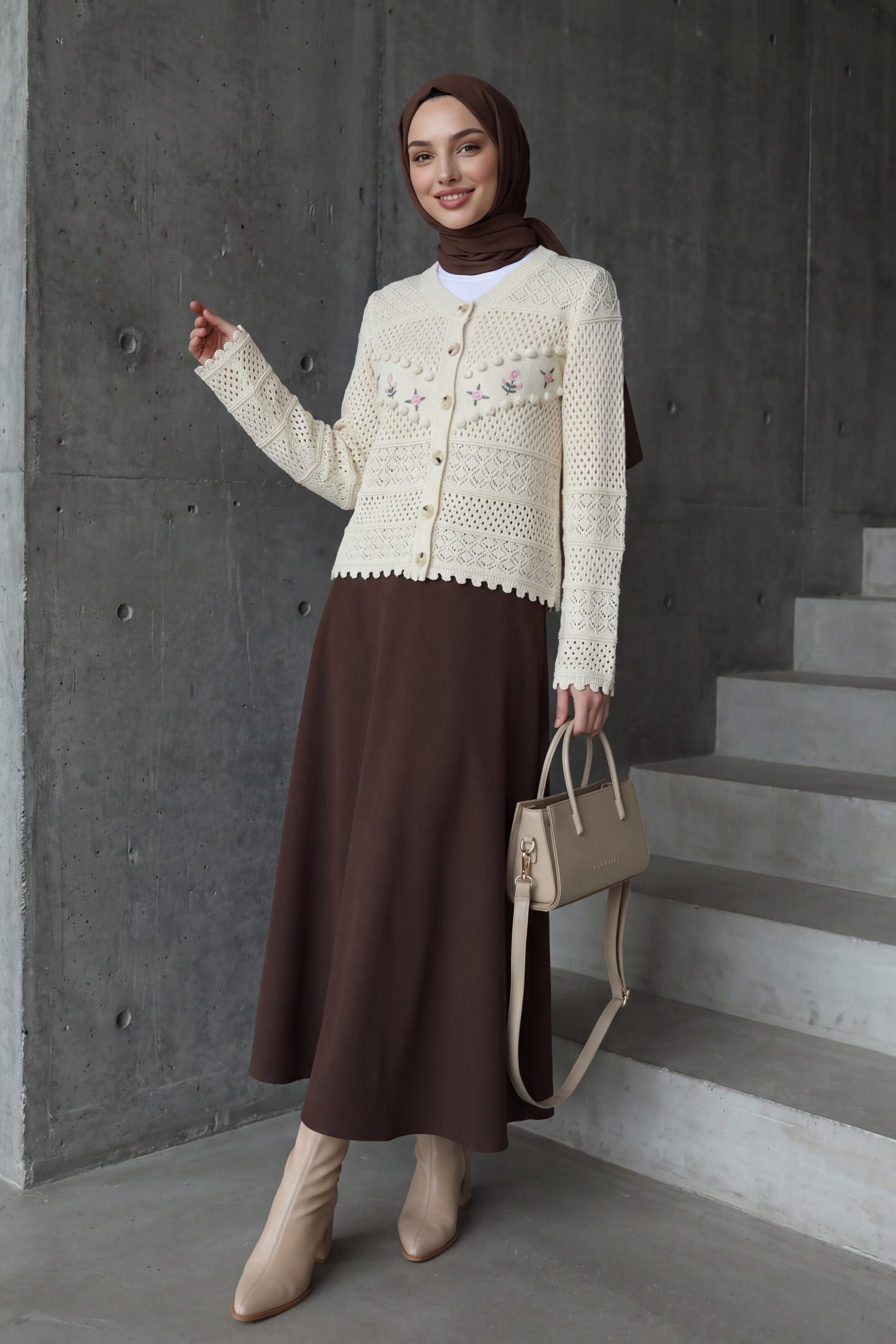 Brown Scuba Puff Skirt with Wide Cut - Podyumplus - by Peralane - photo 4
