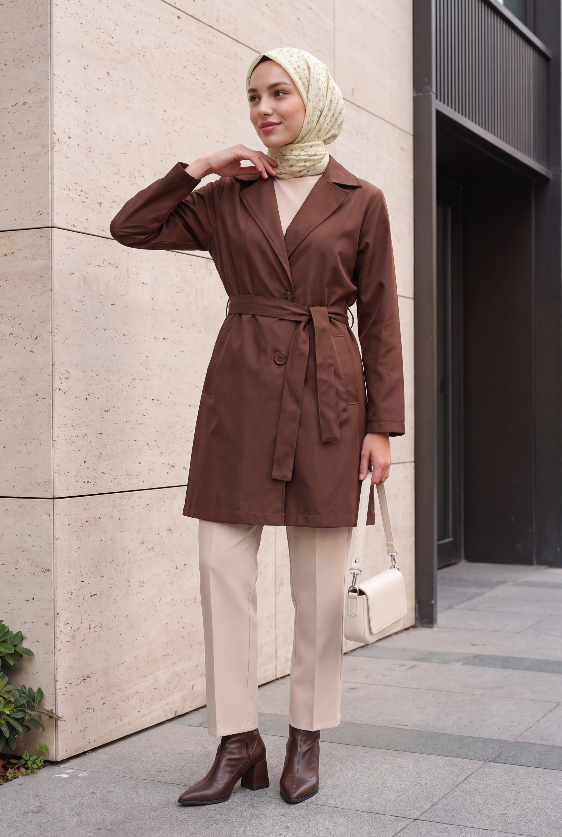 Women's Belted Short Trench Coat - Brown - Bigdart - by Peralane - photo 4