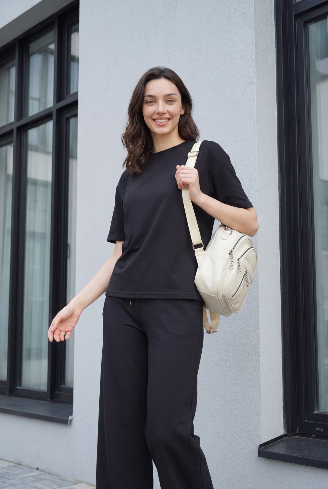 Black Drawstring Waist Wide-Leg Trousers with Sleeveless Top Set - Podyumplus - by Peralane - photo 3