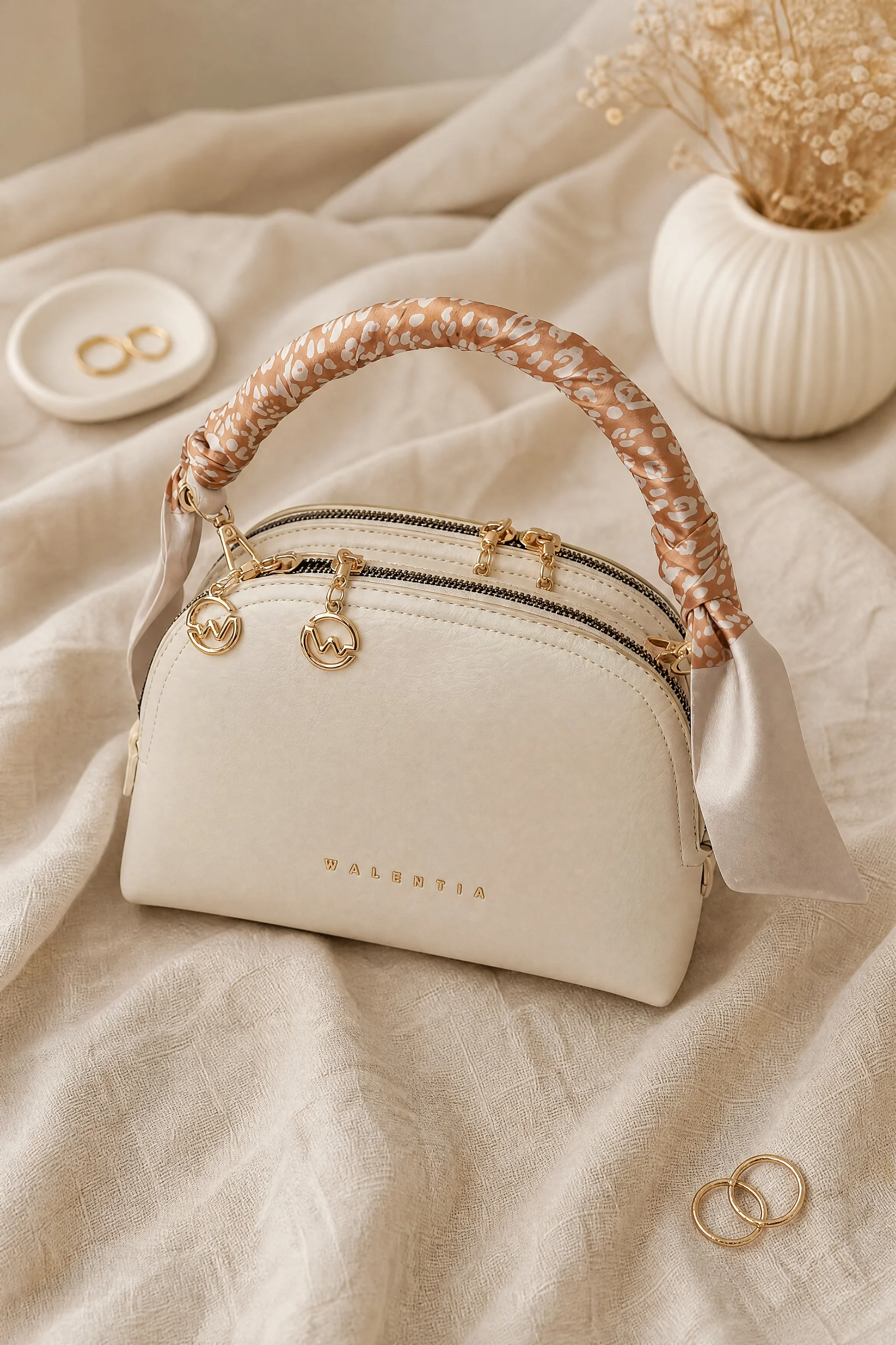 Two-Compartment Bag with Scarf Detail - Cream - Podyumplus - by Peralane - photo 2