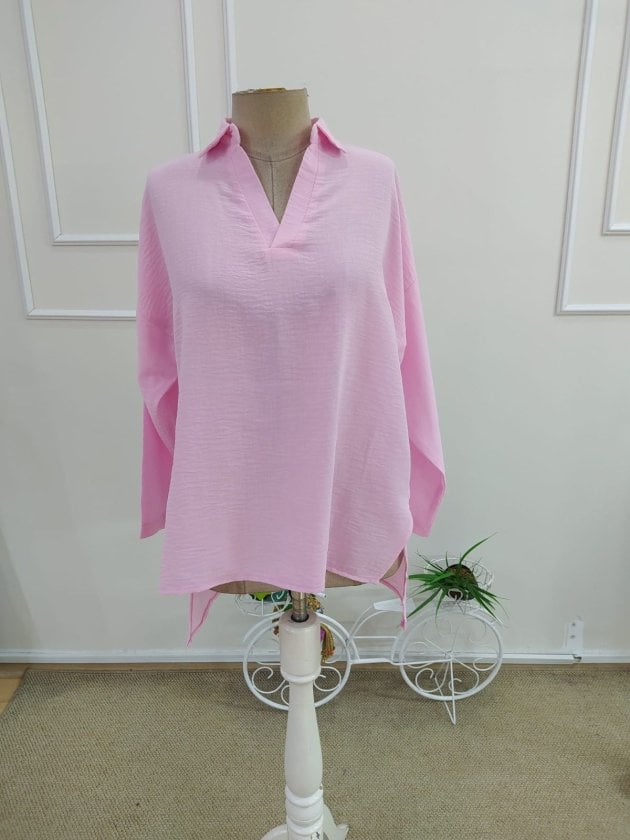 Women's Pink Long-Sleeved Blouse with Collar - Janes - by Peralane - photo 4