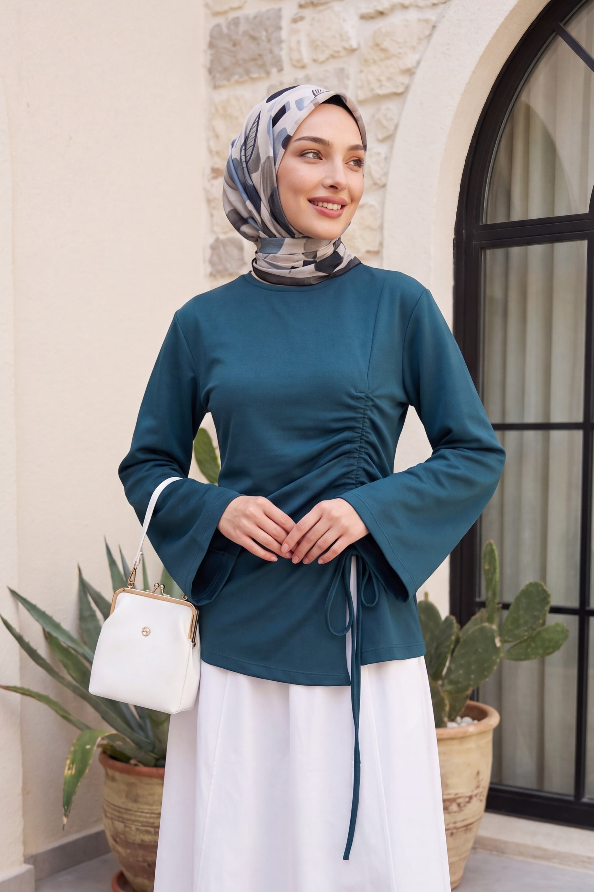 Petrol Asymmetric Drawstring Jersey Sweatshirt - Podyumplus - by Peralane - photo 3