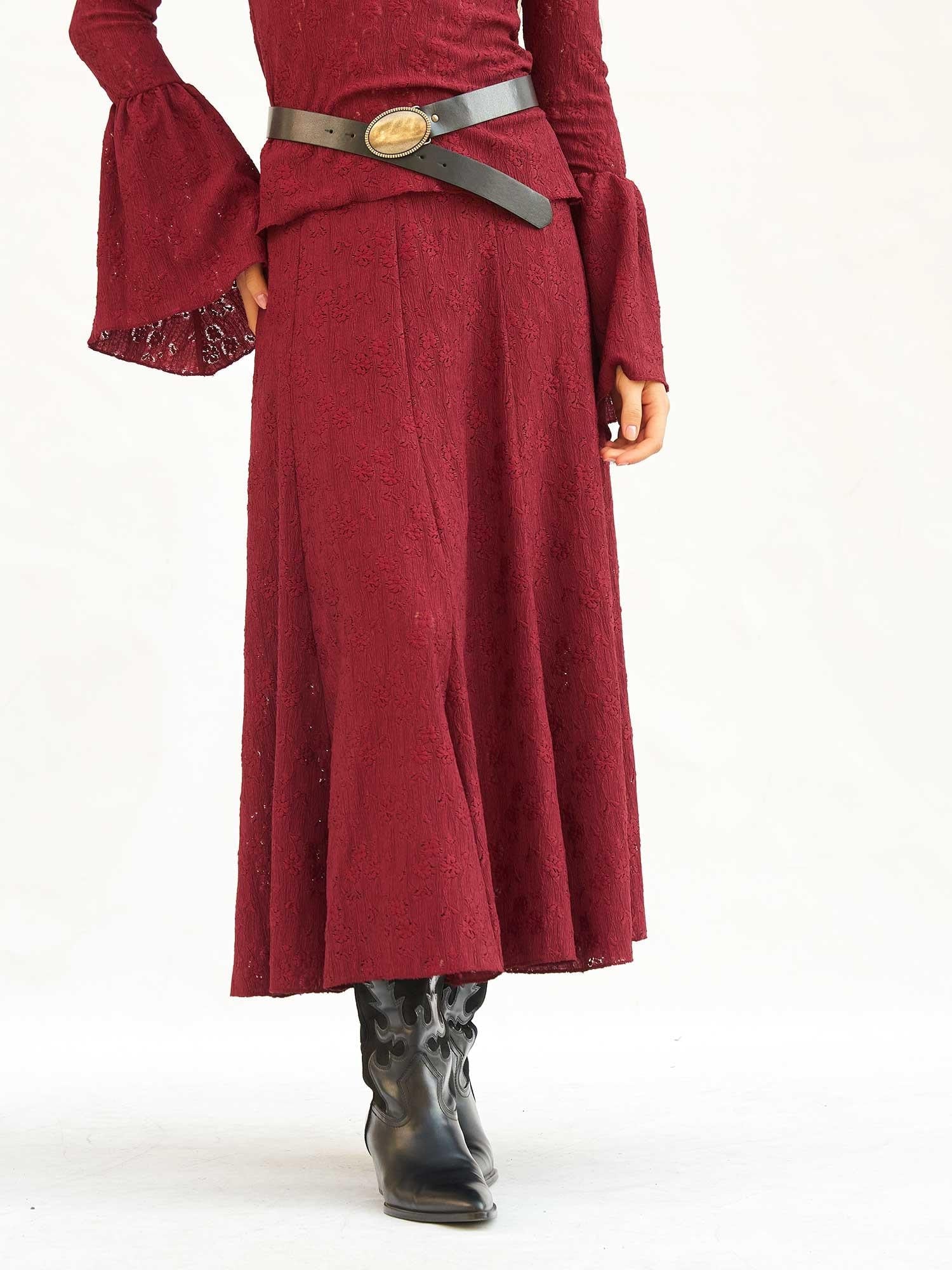 Burgundy Floral Lace Top and Maxi Skirt Set - Lefon - by Peralane - photo 7