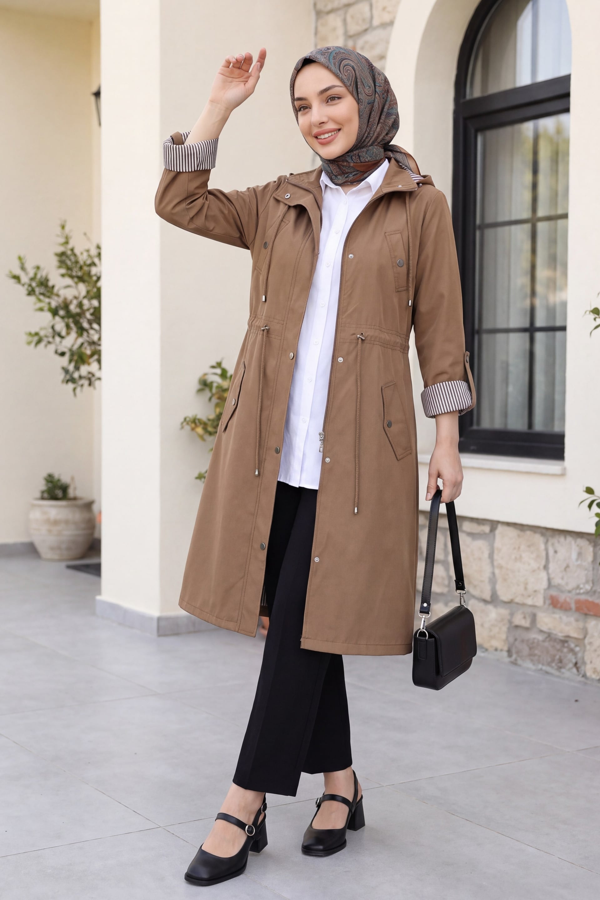 Striped Lining Trench Coat - Tan - Podyumplus - by Peralane - photo 2