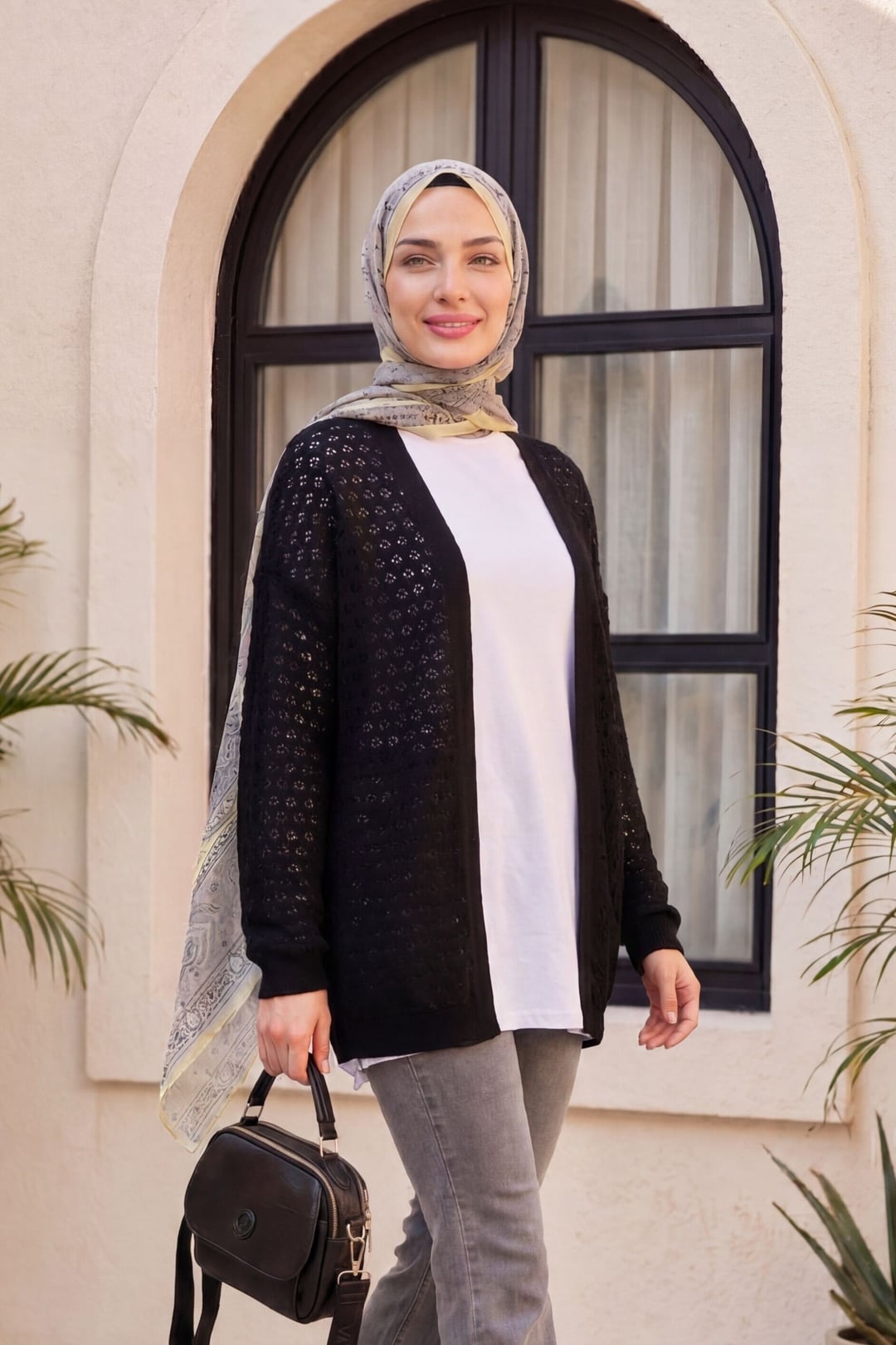 Open-Knit Black Cardigan - Podyumplus - by Peralane