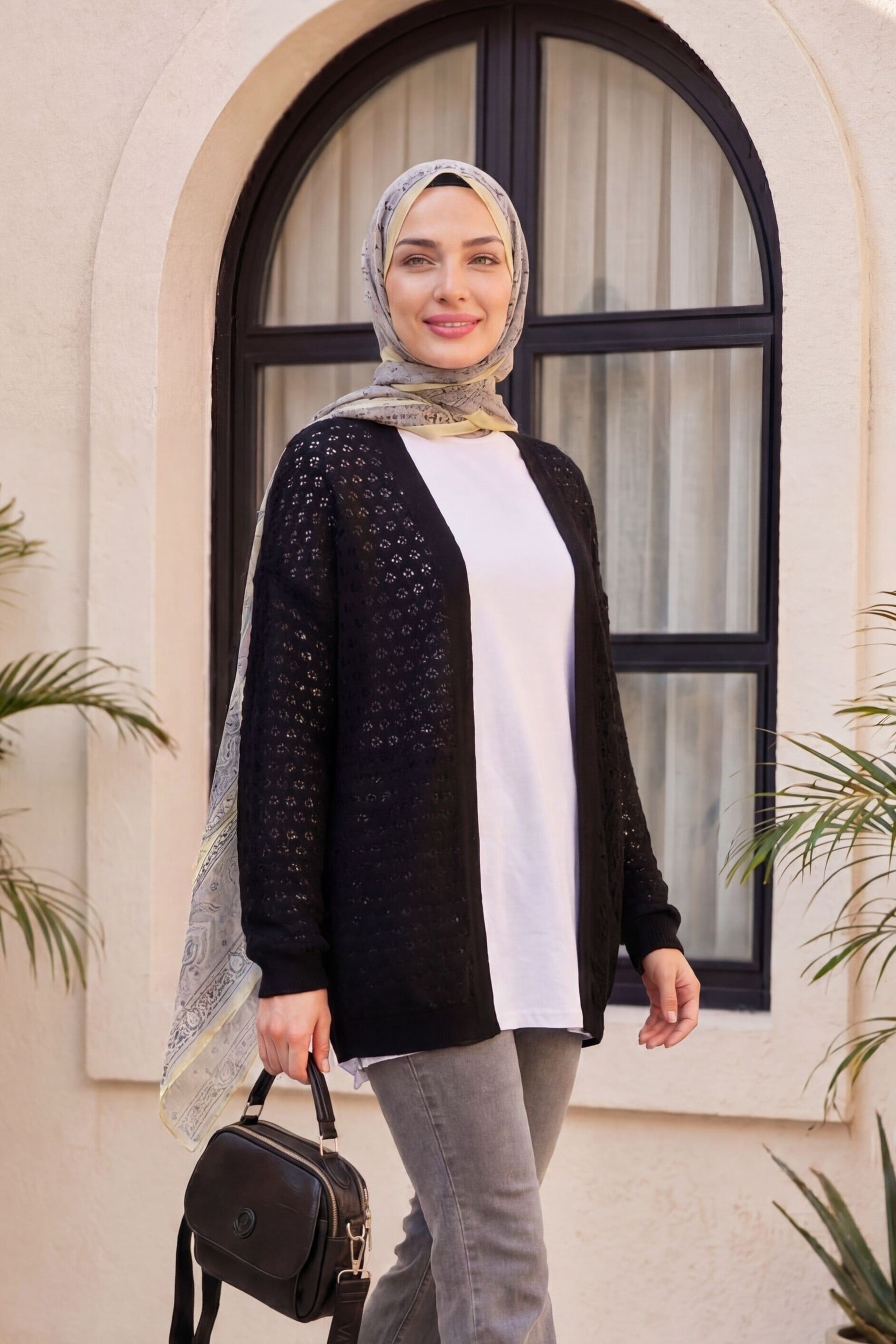 Open-Knit Black Cardigan - Podyumplus - by Peralane