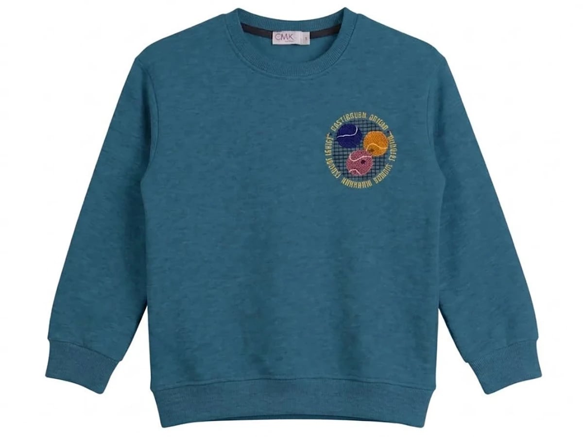 Boys' Tennis Ball Embroidered Sweatshirt - Petrol Blue - CMK - by Peralane