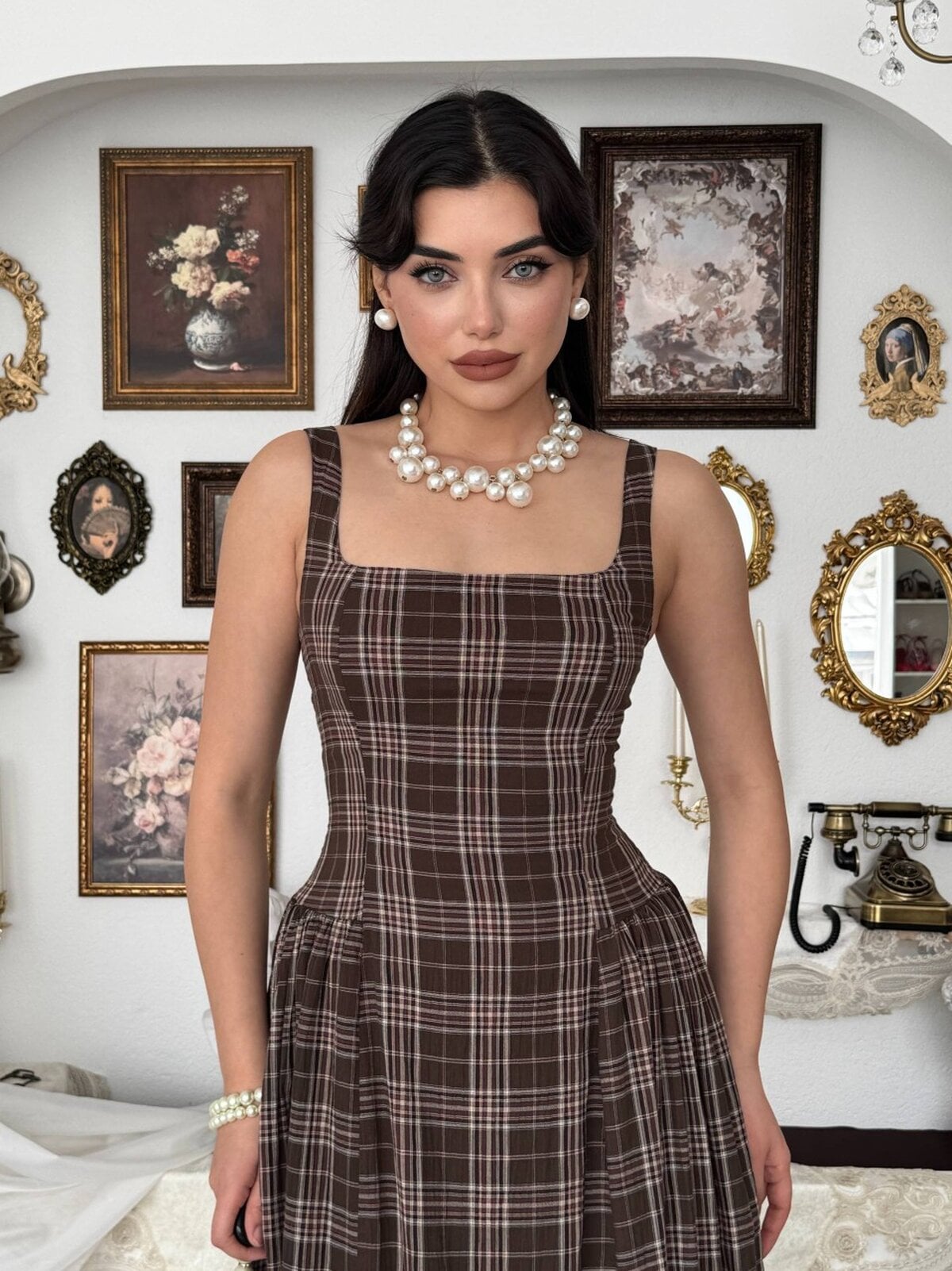 Bess Midi Plaid Dress in Brown - Etika - by Peralane - photo 7
