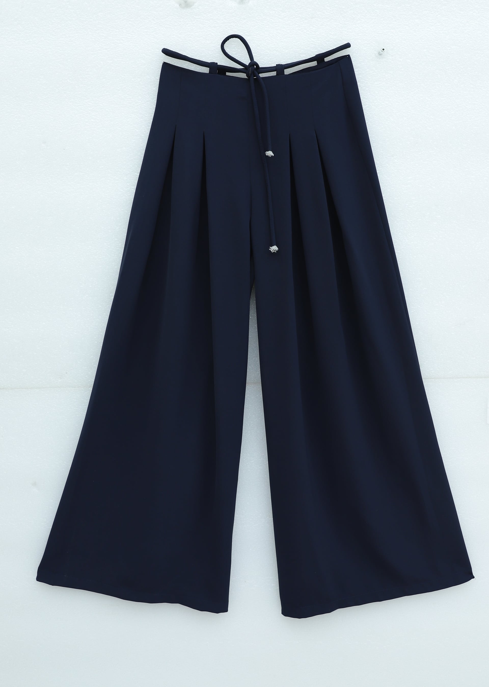 Women's High-Waist Drawstring Pleated Wide-Leg Trousers - Navy - Podyumplus - by Peralane - photo 6