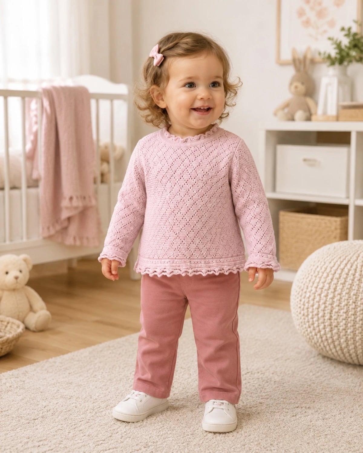 Girls' 2-Piece Knit Sweater and Trousers Set in Pink - Has Bereket - by Peralane