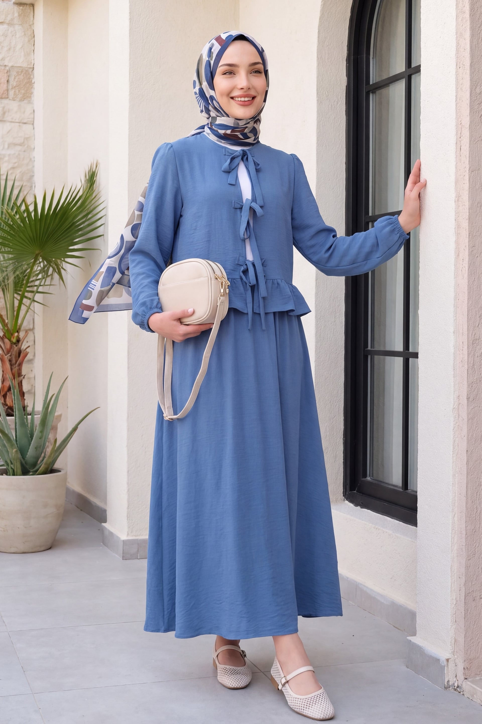 Indigo Modest Two-Piece Set with Lace-Up Top and Skirt - Podyumplus - by Peralane - photo 2
