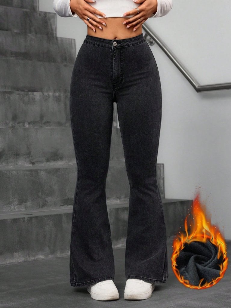 Women's High Waist Single Button Flared Denim Jeans - Janes - by Peralane - photo 2