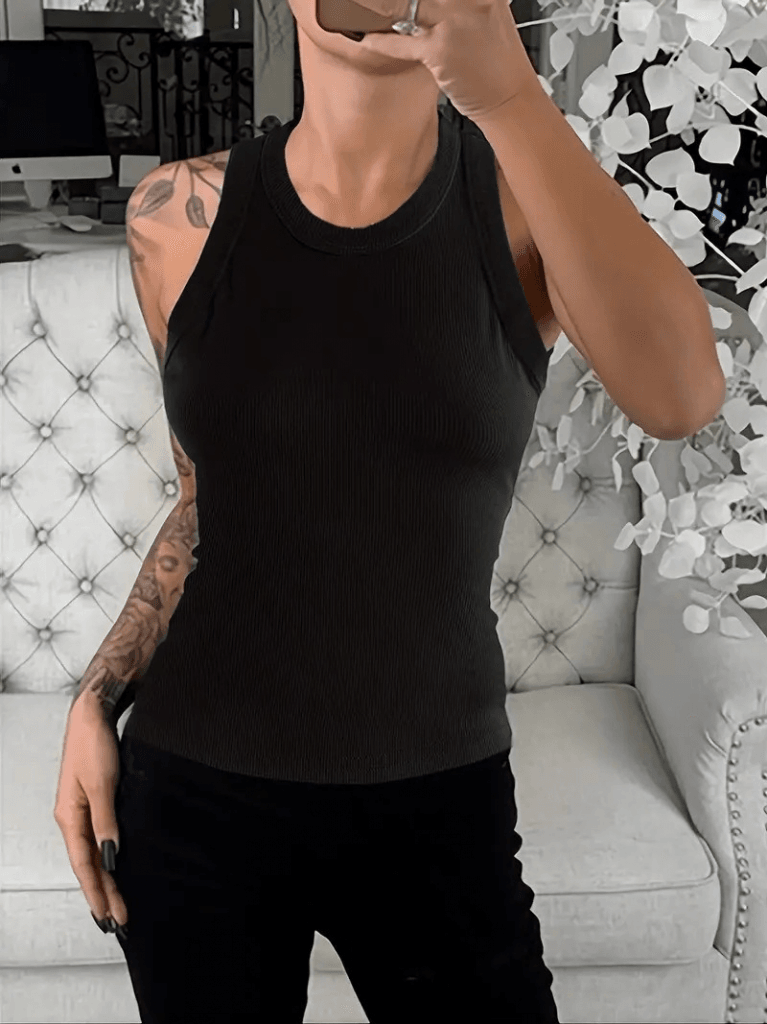 Women's Black Ribbed Racerback Tank Top - Janes - by Peralane - photo 3