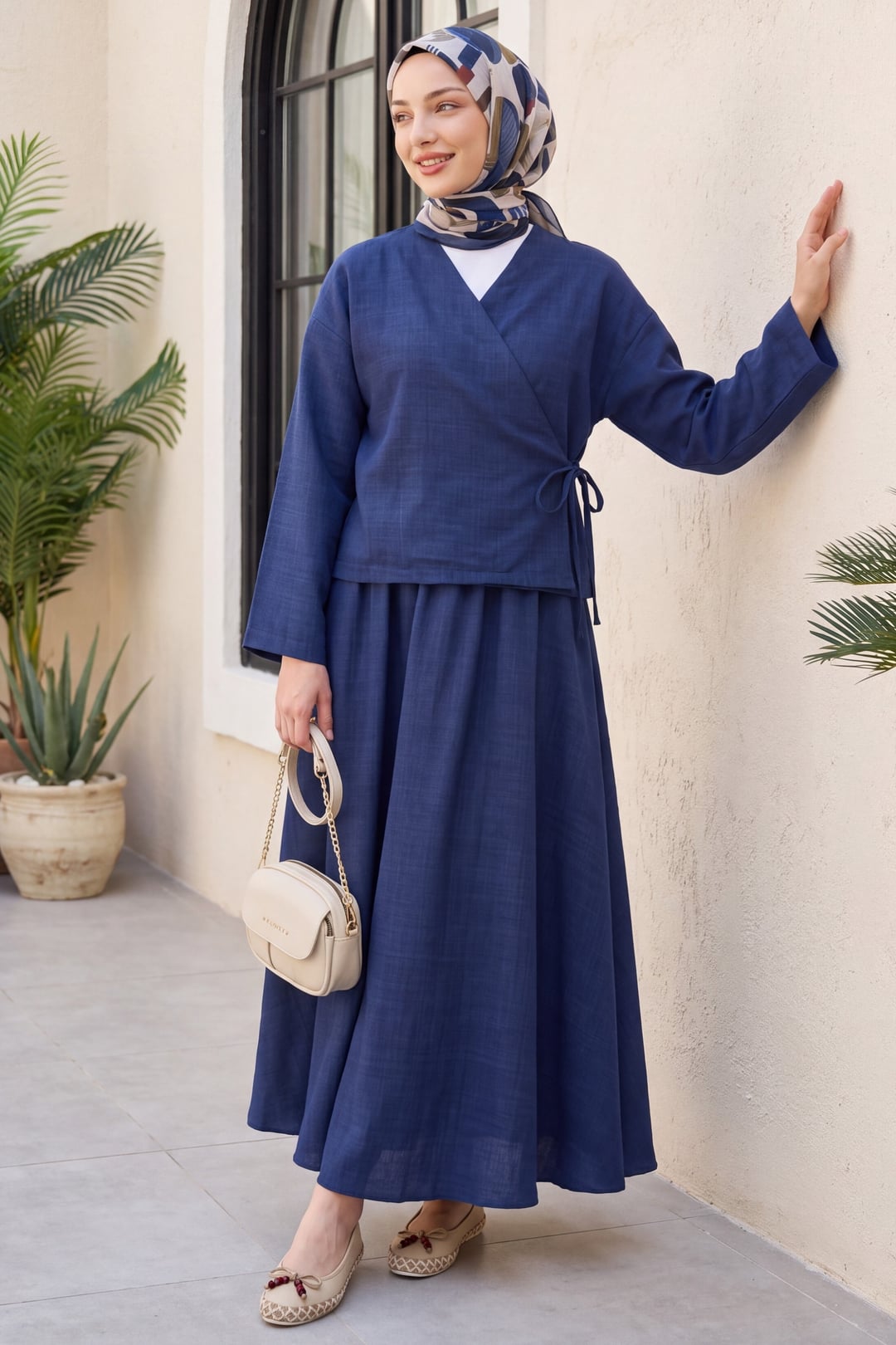 Side-Tie Skirt Set with Wrap Top - Navy - Podyumplus - by Peralane - photo 2