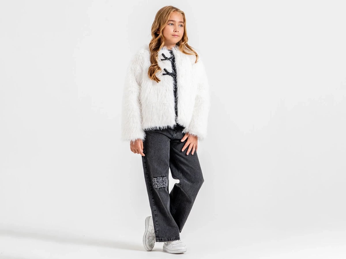 Girls' Bow Detail Faux Fur Jacket 3-Piece Suit - Ecolkiz - by Peralane