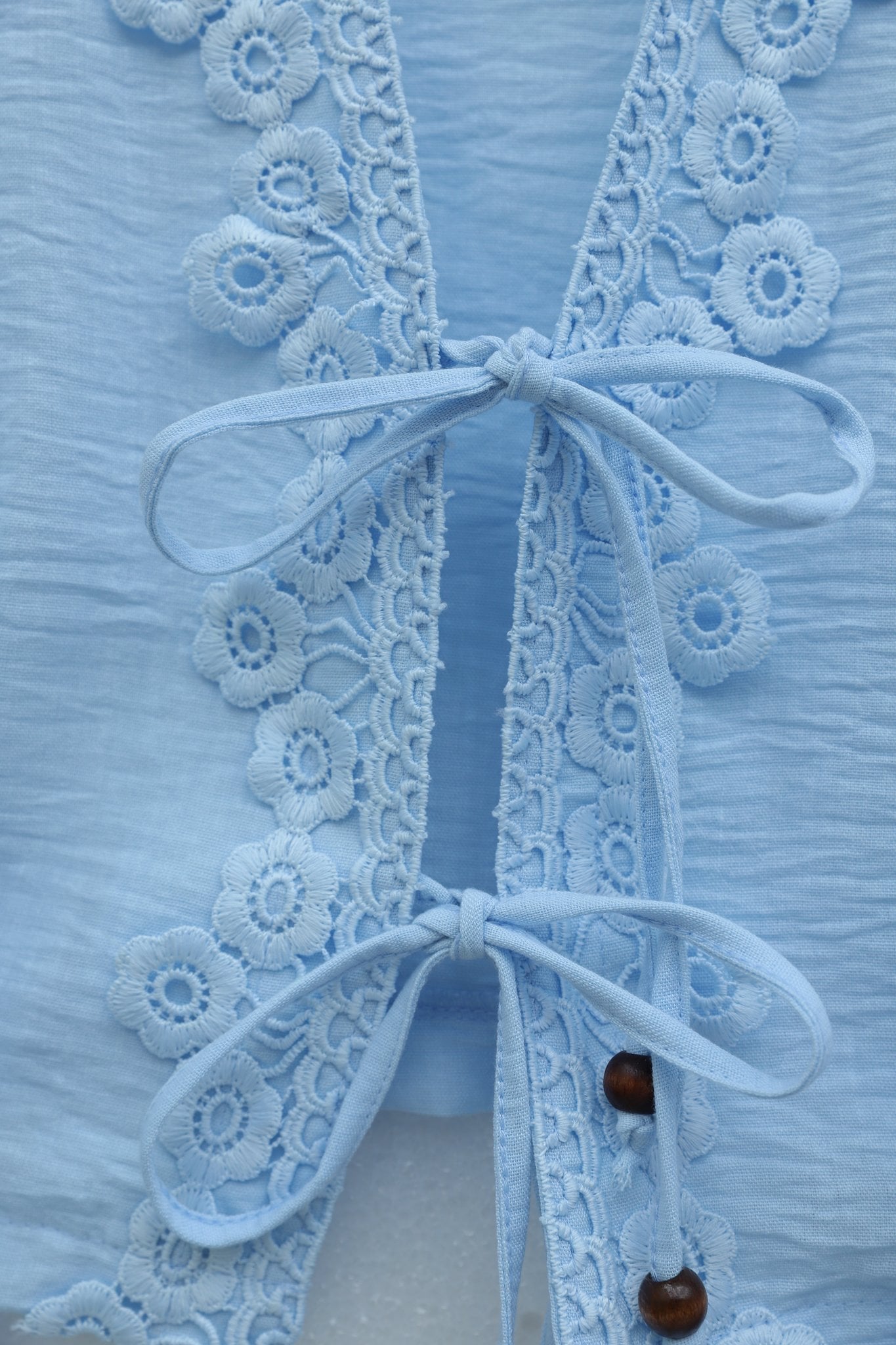 Tie-Front Lace Detail Lined Linen Look Modest Set - Baby Blue - Podyumplus - by Peralane - photo 3