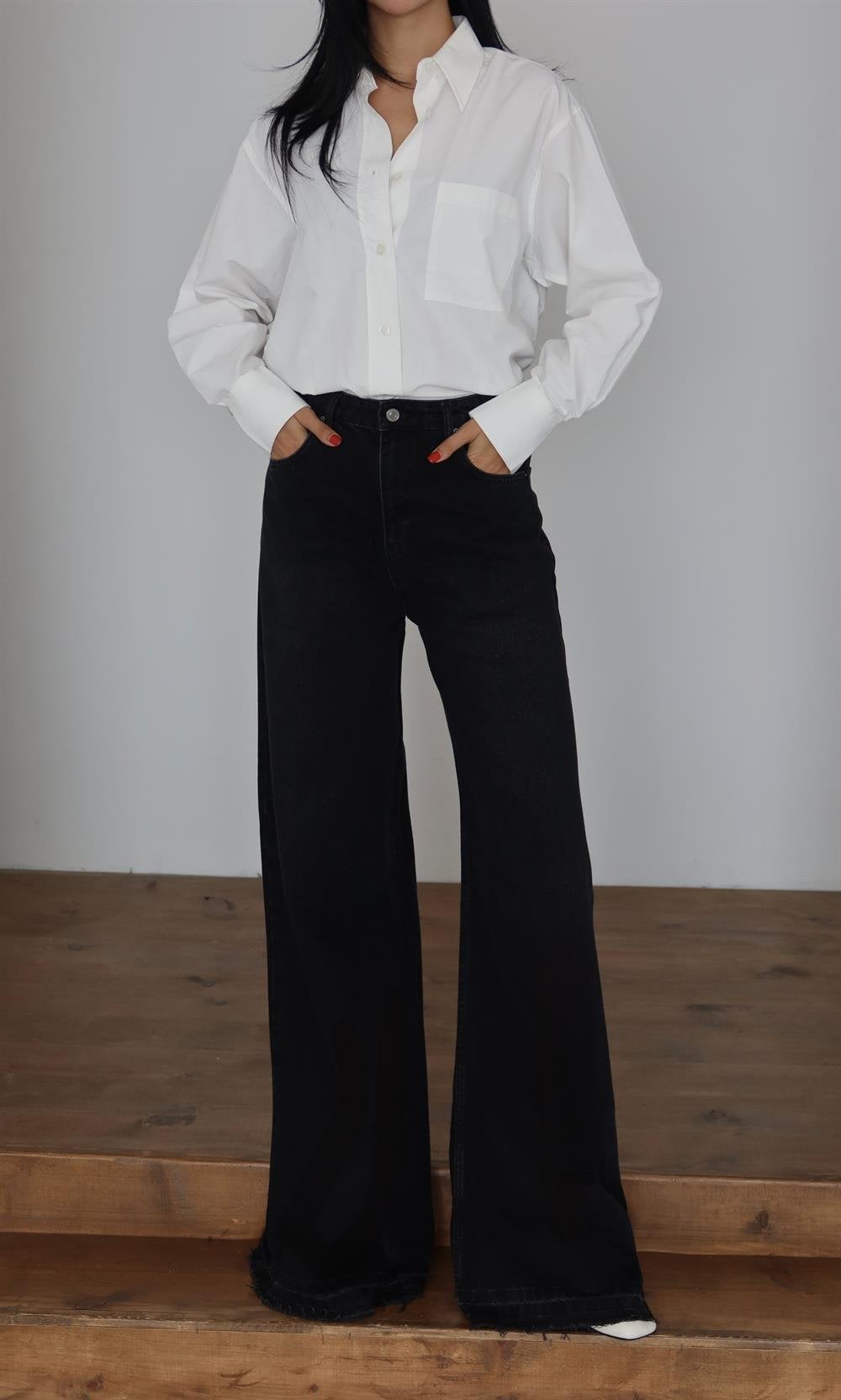 Women's High Waist Extra Wide Leg Black Jeans - Lacarino Jeans - by Peralane - photo 6