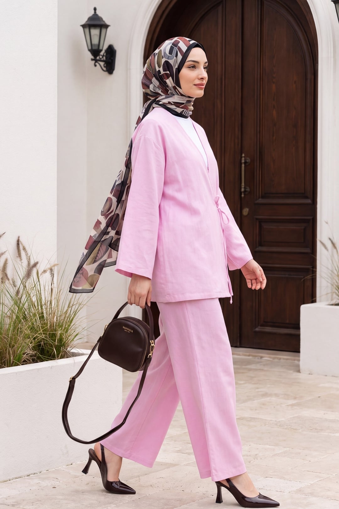 Pink Kimono and Wide-Leg Trousers Two-Piece Set - Podyumplus - by Peralane - photo 3