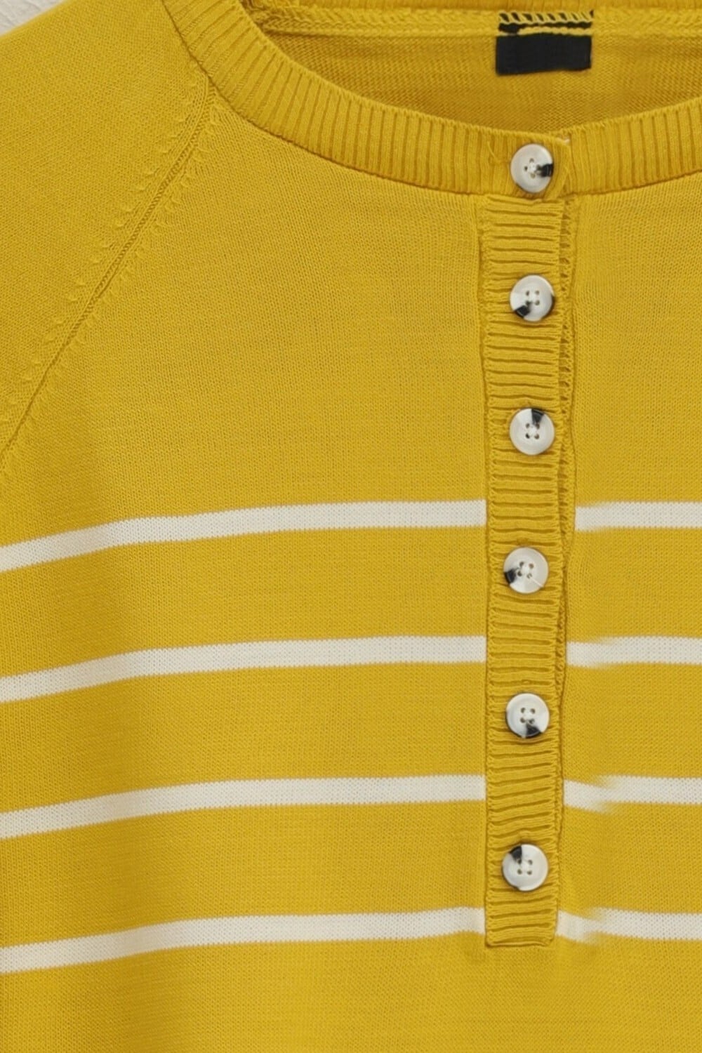 Yellow Striped Knit Tunic with Half Button Placket and Side Slits - Podyumplus - by Peralane - photo 4