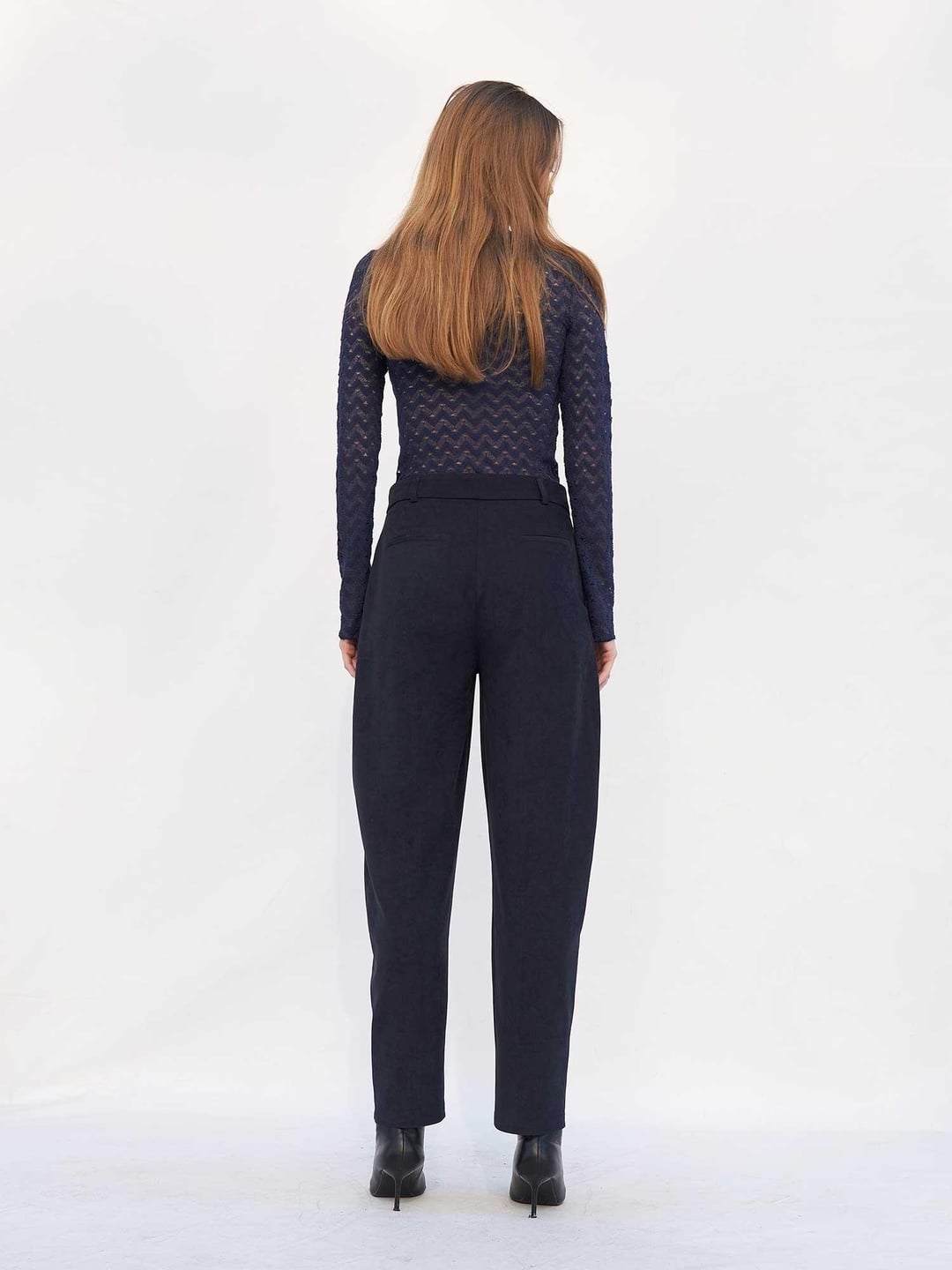 Navy Blue Long-Sleeved Top and Trousers Set with Sheer Zig-Zag Pattern - Lefon - by Peralane - photo 3