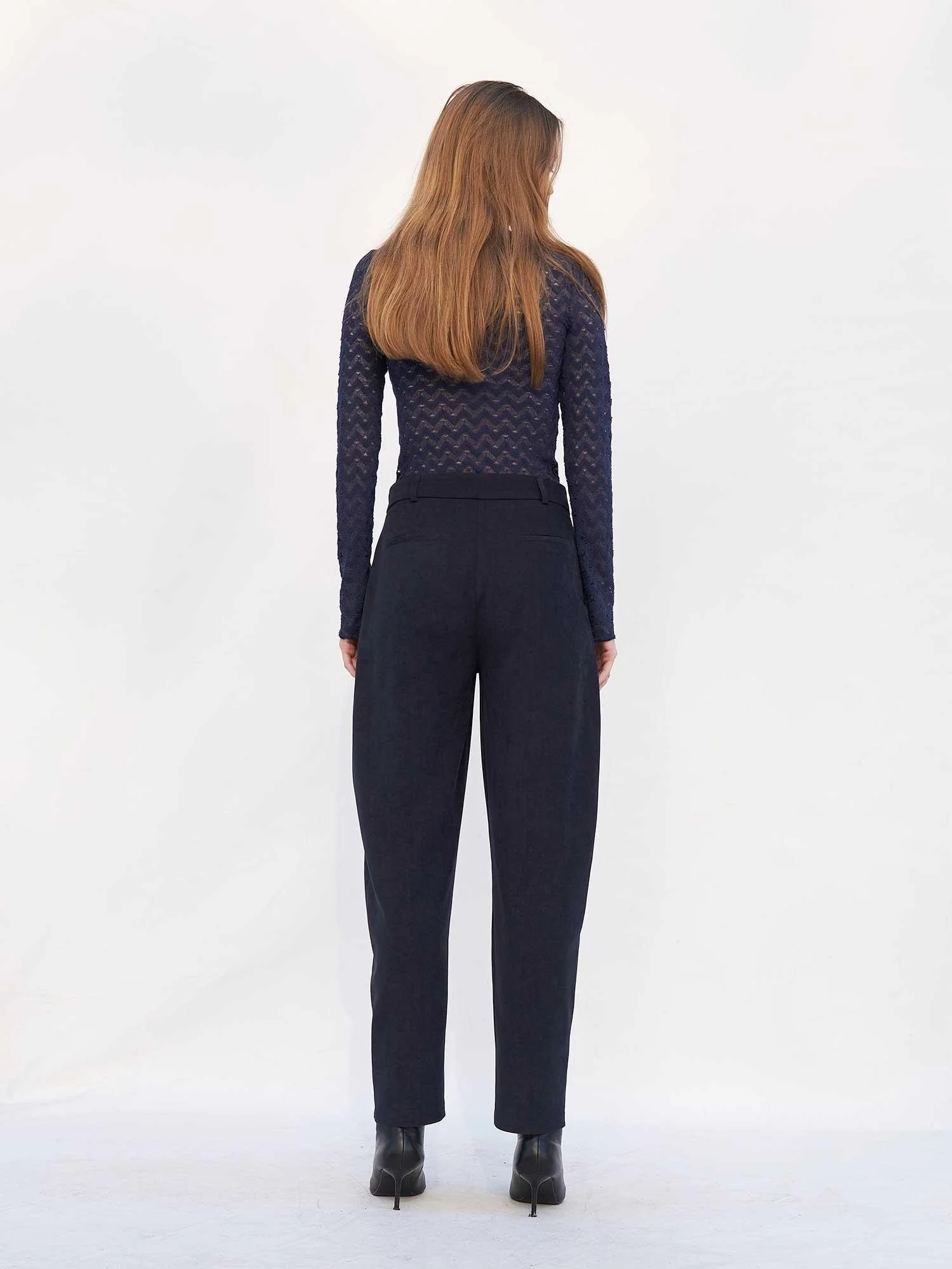 Navy Blue Long-Sleeved Top and Trousers Set with Sheer Zig-Zag Pattern - Lefon - by Peralane - photo 3