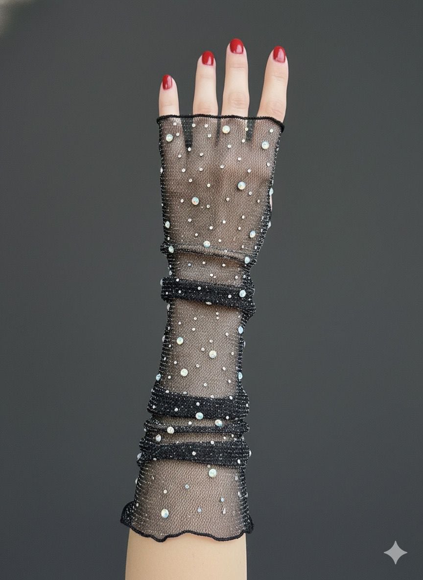 Black Rhinestone Long Fingerless Gloves 46x7 cm - Nesvay - by Peralane - photo 2