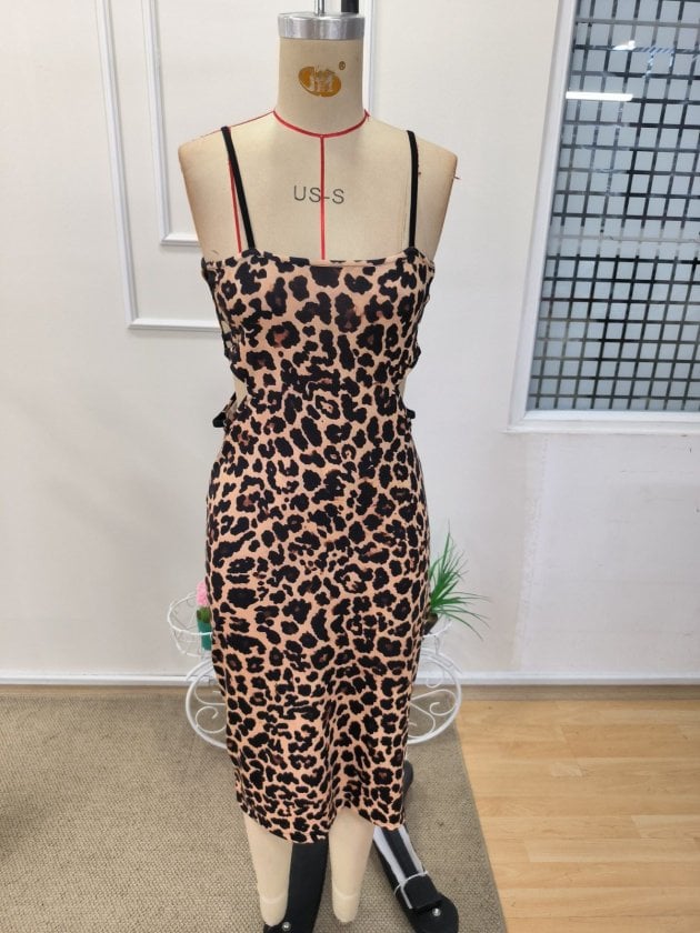 Women's Sleeveless Leopard Print Midi Dress with Spaghetti Straps - Janes - by Peralane - photo 4